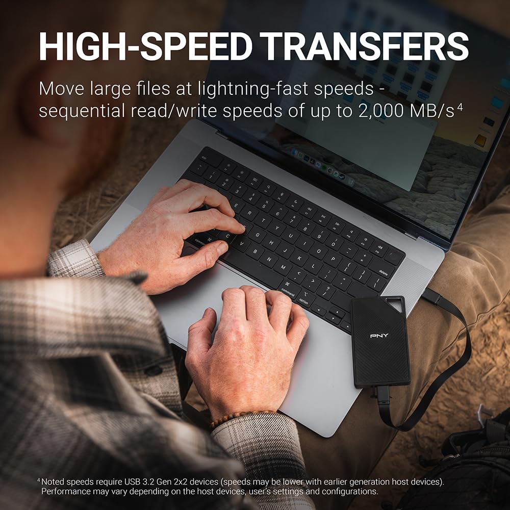 Amazon | PNY SSD 外付け 2TB ポータブルSSD USB 3.2 Gen 2x2 最大読出